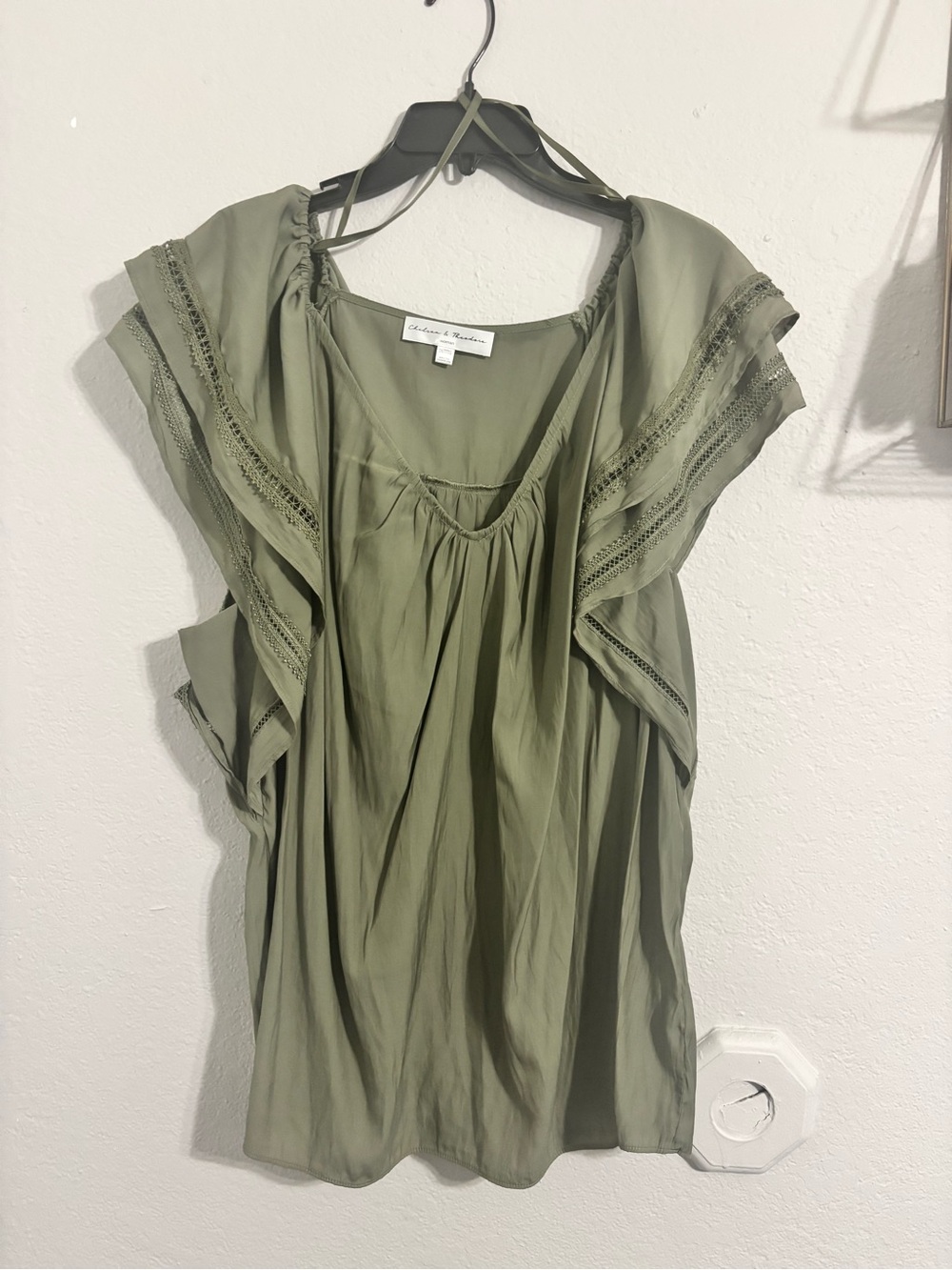 Chelsea & Theodore Olive Green Ruffle Sleeve Blouse